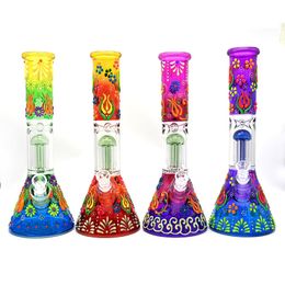 1pc,13.7in,Borosilicate Glass Bong With One Percolator,Colorful Glass Water Pipes With And Bowl,Hand Drawn Luminous Flowers,Home Decorations,Smoking Accessaries
