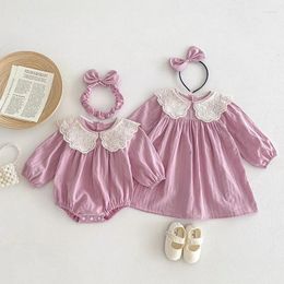 Girl Dresses Sweet Baby Girls Lace Collar Romper For Toddler Long Sleeve Kids Clothing Children Vestidos 0-6 Years