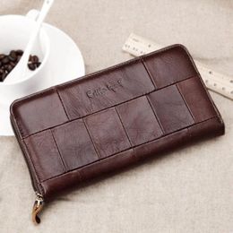 Wallets Women Men Genuine Leather Cowhide Brown Bag Long Wallet Card Money Holder Clutch Purse Patchwork Designer Phone Pocket