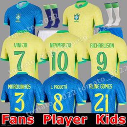 2024 BRASIL 2023 Jerseys de futebol Camiseta de futbol PAQUETA RAPHINHA camisa de futebol maillots MARQUINHOS VINI JR brasil RIHARLISON HOMEM CRIANÇAS MULHER NEYMAR