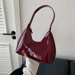 Shoulder Bags Designer Retro Wine Red For Women's Patent Leather Fashion Crescent Bag 2024 French Small Handbag Ladies Totes