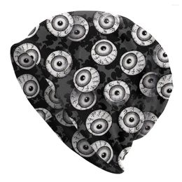 Berets Eye Pattern Skullies Beanies Fashion Hats Creepy Eyeballs Black And White Thin Bonnet Hipster Caps Men Women's Earmuffs