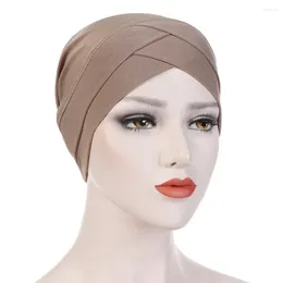 Ethnic Clothing Women Double Layered Cross Hat Forehead Decor Hijabs Prayer Head Scarf Wrap Pullover Headcloth Turban Bottom Cap