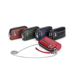 Leather womens small handbag wallet three-layer zipper high-capacity chain inclined across the head layer of leather versatile handbag