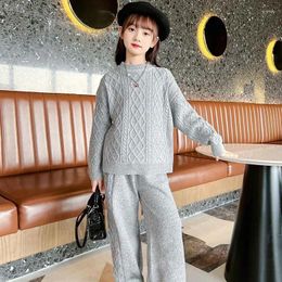 Clothing Sets Child Girls Knitting Outfits Vintage Twist Sweater Pants Autumn Warm Knitted 2Pcs Fashion Young Girl Suit Teens