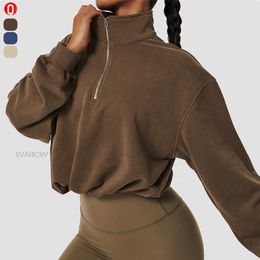 Custom Terry Half Zip Streetwear Hoodie Women Top Drawstring Hem Stand Collar Pullover Sweatshirt Winter Clothes for