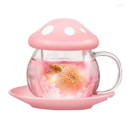 Mugs 290Ml Mushroom Glass Coffee Mug With Ceramic Cup Holder Reheatable Milk Afternoon Flower Tea Philtre