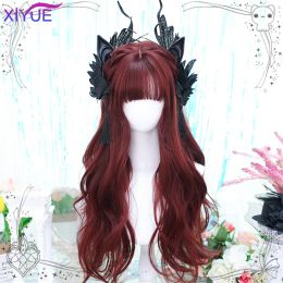 Wigs XIYUE Ombre Blue Champagne Blonde Highlight Long Loose Wave Synthetic Hair Wigs with Bang Heat Resistant Fake Hair for Women