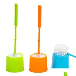 Bath Accessory Set Creative Toilet Brush Thick Plastic Long Handle Bathroom Cleaning With Holder Base For Home El Drop Delivery Garden Otywi