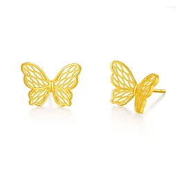 Stud Earrings Pure Gold Filigree Butterfly 24K Golden Precious Jewellery For Women