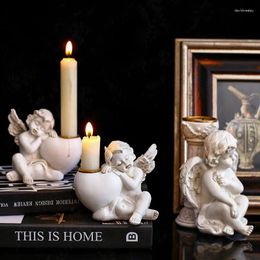 Candle Holders European Cupid Angel Holder Resin Adornments Home Livingroom Desktop Furnishing Decoration Store Club Sculpture Crafts