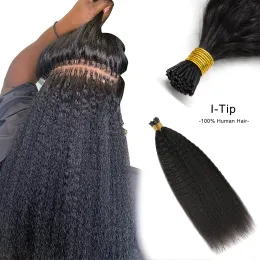 Extensions I Tip Hair Extensions Human Hair Kinky Straight for Black Women Cold Fusion Stick Tip Extension Brazilian Virgin Hair 14"26"