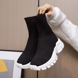 Boots Knit Socks Boots Womens Fashion 2023 Trends New Sports Shoes Platform Chelsea Slipon Casual Elegant Black Sneaker Free Shipping