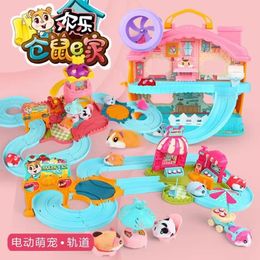 Electric Pet Hamster Simulation Kitchen Ice cream Restaurant Rotating mouse pretend Play House Scene Racing Track Toys for Kids 240311