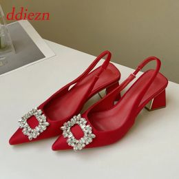 Pumps Crystal Ladies Pumps Shoes Female Footwear Summer Fashion Pointed Toe Elegant High Heels Woman Red Sandals For Weddings