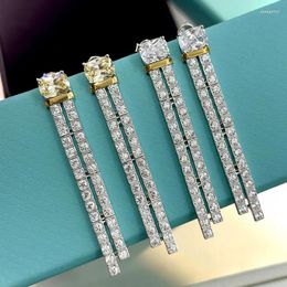 Stud Earrings Fashion Real 925 Sterling Silver Long Bypass Line Diamonds Design Finger Women Party Jewellery Gift