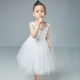 Childrens Wedding Dress Lace Bow Sleeveless Birthday Girls Pengpeng Princess Long 240309