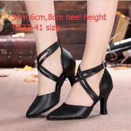 Boots Women's Black Leather Latin Tango Ballroom Dance Shoes Closed Toe Salsa Shoes For Women Ladies Plus Size High Heel