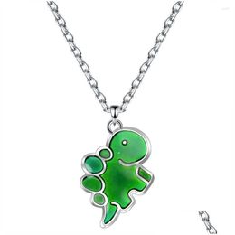 Pendant Necklaces Mood Cute Cartoon Dinosaur Temperature Control Color Change Necklace Women Stainless Steel Chain Drop Delivery Jewel Dhuaf