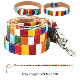 Dog Collars Durable Padded Leash For Small Medium Big Collar Stripe Canvas Plus Leather Training Products Pet Supplies