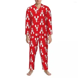 Men's Sleepwear White Lobsters Pajamas Men Animal Print Comfortable Home Spring 2 Pieces Casual Oversized Printed Pajama Set