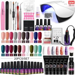 Kits Manicure Set Gel Polish Set with UV LED Nail Lamp Poly Nail Gel Varnish Kit Quick Extension Gel Set Complete Nail Art Tools Kit