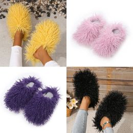 2024 Fashions Comfort Imitation beach sheep hair slippers warm women home daily casual cotton slippers light GAI