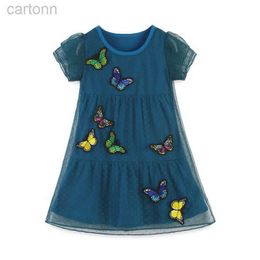 Girl's Dresses Baby Girls New Design Summer Clothing Stickers Some Butterflies Childrens Dress Sleeves Clothing 2-7T 24323