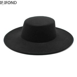 Wide Brim Hats Bucket French womens hat wide 10CM Fedora Winter wool Derby wedding jazz Flat top felt buckets 24323