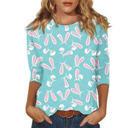 Women's T Shirts Easter Print Pattern Three-quarter Sleeve Top Plus Size Clothing Luxury Clothin