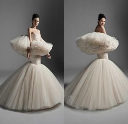 krikor jabotian mermaid wedding dresses unique design strapless tiered ruffels appliques bridal gowns robe de marie custom wedding dress