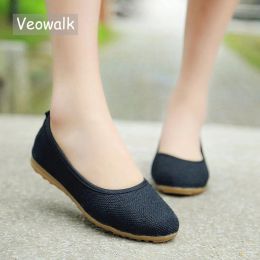 Flats Veowalk Handmade Retro Women's Casual Cotton Ballet Flats Ladies Soft Comfort Linen Slipon Old Beijing Shoes for Teacher