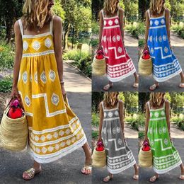 Party Dresses AGACE Boho Print Women Dress Summer Sexy Strap Big Swing Maxi Casual Loose V-Neck Lady Holiday Beach Sundress A324