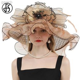 Wide Brim Hats Bucket Hats Kentucky Champagne Church Hat Summer Sunshade Organic Womens Wedding Hat Flower Fascinator Wide Brim Derby Fedoras 24323