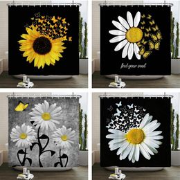 Shower Curtains Plant Sunflower Butterfly Flowers Curtain Print Modern Nordic Minimalist Polyster Home Decor Bathroom With Hooks
