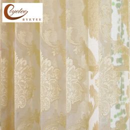 Curtains {Byetee} Yellow Curtain For Living Room Jacquared Sheer Tulle for Kitchen Door Organza Bedroom Curtains Voile