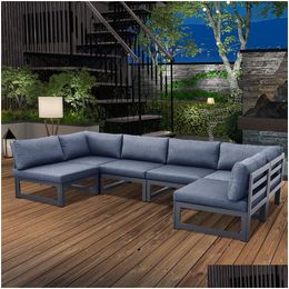 Garden Sets 6 Piece Patio Sectional Sofa Set With Gray Cushion Outdoor Drop Delivery Home Furniture Ot57A