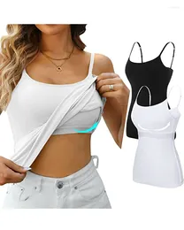 Women's Tanks Wireless One-Piece Chest Pad Wear-Free Bra Camisole U-Neck Padded Basics Cami Top Adjustable Shoulder Strap Running Gym