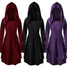 Casual Dresses Vintage Womens Dress Cosplay Medieval Renaissance Archer Costumes Hooded Robe Lace Up Pullover Long Hoodie Cloak