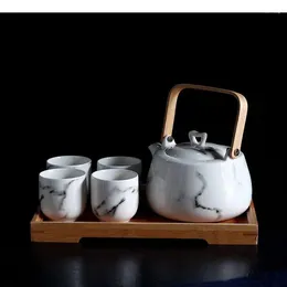 Teaware Sets Ceramics Marble Tea Set Afternoon Teapot Cups Suit Scented Wooden Tray Kitchen Accessories Room Decoration