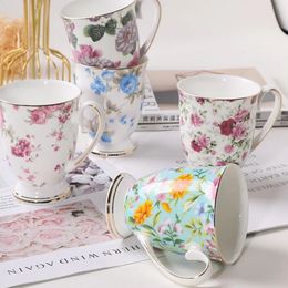 300ml Creative Flower Ceramic Mugs With Handle Floral Mugs Porcelain Bone China Tea Mug Coffee Cups Large Coffee Mugs Home Decor 240322