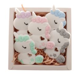 Necklaces QHBC 10pcs Silicone Unicorn Baby Teether Rodent BPA Free Newborn Teething Necklace Pendant Infant Chews Nurse Gift Toys Horse