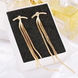 Dangle Earrings Korean Vintage Glossy Arc Bar Long Thread Tassel Drop For Women Geometric Fashion Jewellery Hanging Pendientes