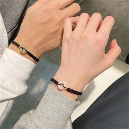 Charm Bracelets Light Luxury Imitation Jade Ping An Buckle Couple For Women Men Chinese Pray Safety Black Rope Bracelet Jewellery