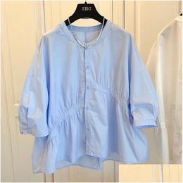 Kadın bluz gömlekleri yaz gündelik bluz harajuku japon kore tarzı siyah beyaz gömlek gevşek düğme üstler duble dağıtım kıyafetleri otdsu