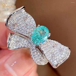 Cluster Rings Wong Rain Luxury 925 Sterling Silver Oval Paraiba Tourmaline High Carbon Diamond Gemstone Bowknot Ring For Women Fine Jewellery