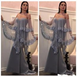 Grey mermaid prom dresses off shoulder with wraps sequins evening gowns plus size robes de soire communion party dress abendkleider