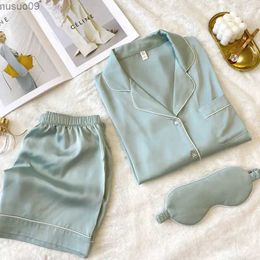 home clothing 2023 New Ice Silk Pajamas Womens Summer Short Sleep Short Sleeve Home Clothing Satin Two Piece SetL2403