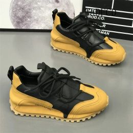 Shoes Chunky Sneakers Men Cover Bottom Board Shoes Fashion Casual Microfiber Leather Breathable Increased Internal Flat Platform Shoes