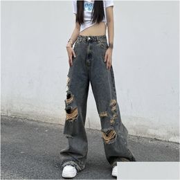 Mens Jeans Fashion Casual Hip Hop Ins Original Street Style Holes Men And Women High Waist Old Beggar Dad Pants Tidemens Drop Delivery Otqdk